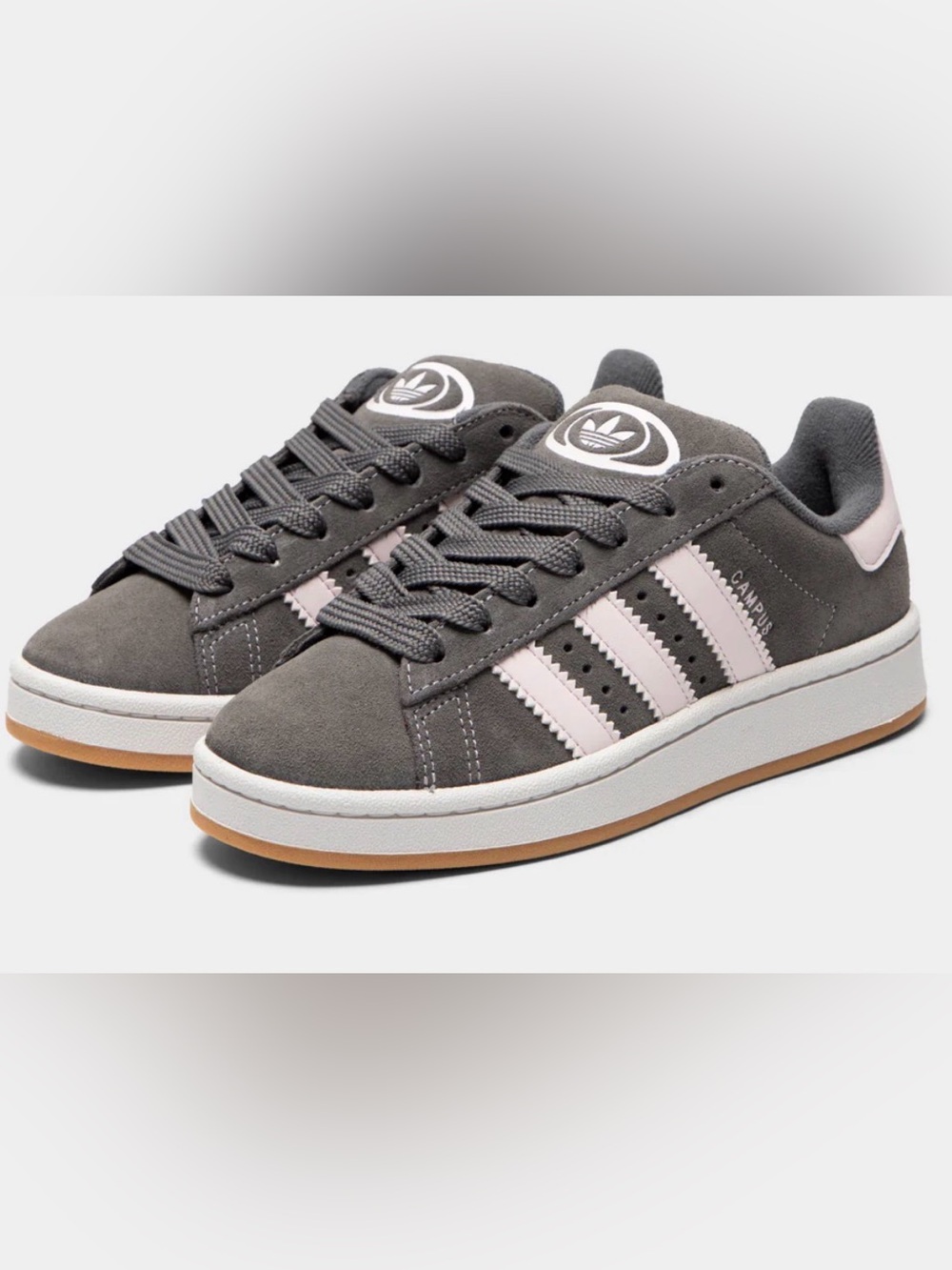 adidas Suede Low-Top Sneakers in Gray and Pale Pink